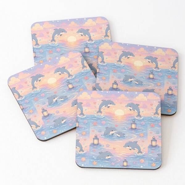 Item preview, Dolphin Cozy Ocean Sunset Pattern designed and sold by Soft Berry Studio.