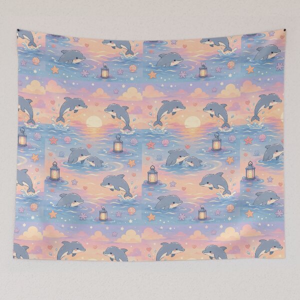 Item preview, Dolphin Cozy Ocean Sunset Pattern designed and sold by Soft Berry Studio.