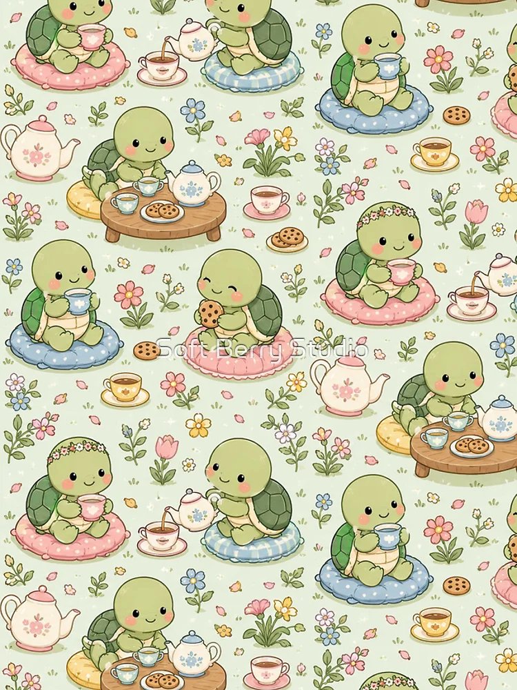 Thumbnail 4 of 4, iPhone Case, Turtle Spring Garden Tea Pattern designed and sold by Soft Berry Studio.