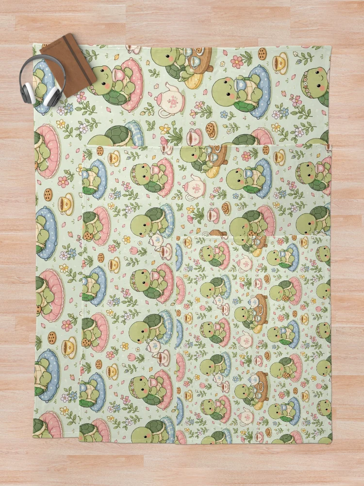Thumbnail 5 of 6, Throw Blanket, Turtle Spring Garden Tea Pattern designed and sold by Soft Berry Studio.