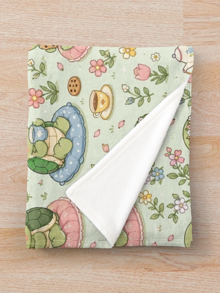 Thumbnail 3 of 6, Throw Blanket, Turtle Spring Garden Tea Pattern designed and sold by Soft Berry Studio.