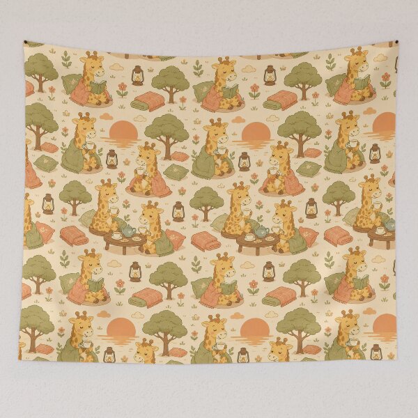 Item preview, Giraffe Cozy Sunset Tea Pattern designed and sold by Soft Berry Studio.