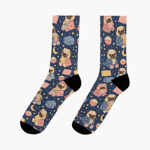 Item preview, Pug Cozy Pajama Party Pattern designed and sold by Soft Berry Studio.