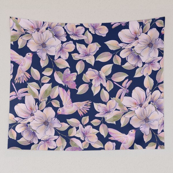 Item preview, Watercolor Garden Floral and Hummingbird Art designed and sold by AneissPiaf.