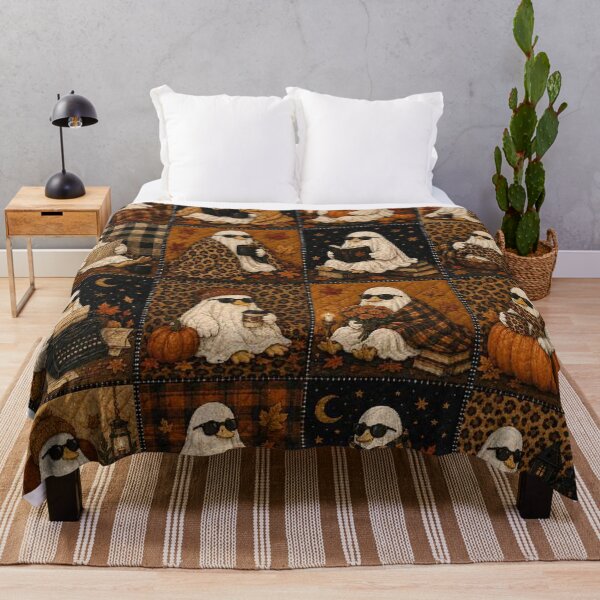 Item preview, Cozy Boujee Ghost Duck Fall Quilt Leopard Print Halloween  designed and sold by Yellowriversss.