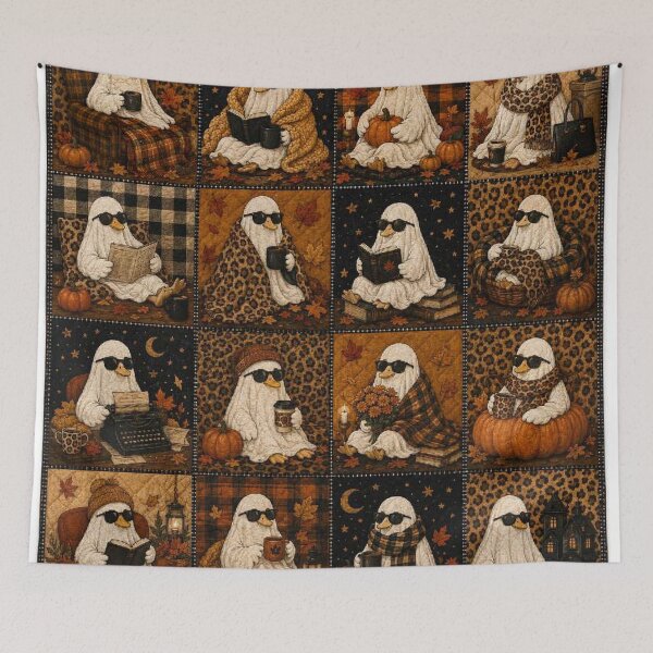 Item preview, Cozy Boujee Ghost Duck Fall Quilt Leopard Print Halloween  designed and sold by Yellowriversss.