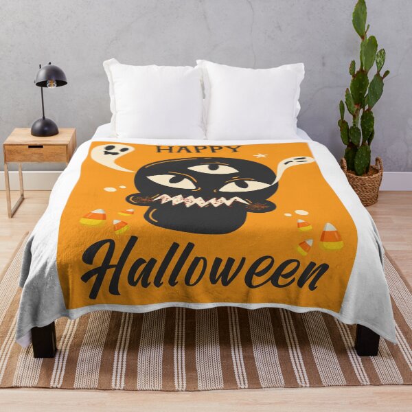 Item preview, Retro Three-Eyed Skull and Cute Ghosts Happy Halloween designed and sold by VibranPalette.