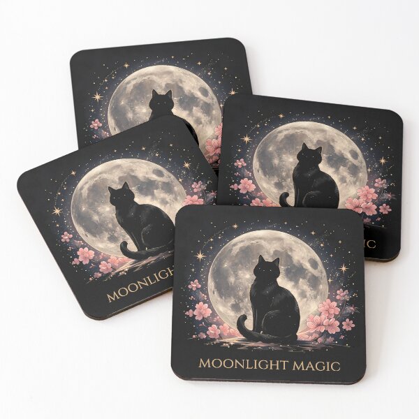 Item preview, Moonlight Magic Black Cat Aesthetic Moon & Cherry Blossom designed and sold by WonderDokkan.