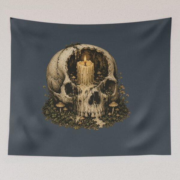 Item preview, Candle Inside Human Skull Dark Botanical Nature Illustration designed and sold by SimplePoDesign.
