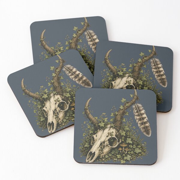 Item preview, Deer Skull with Feather and Ivy Woodland Nature Illustration designed and sold by SimplePoDesign.