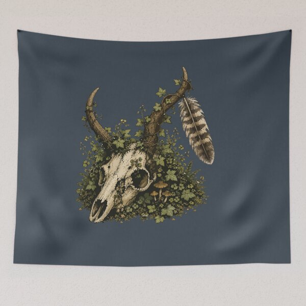 Item preview, Deer Skull with Feather and Ivy Woodland Nature Illustration designed and sold by SimplePoDesign.