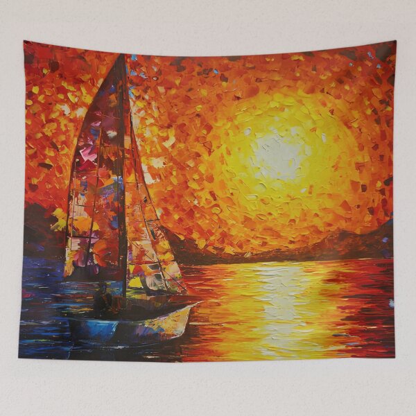 Item preview, Radiant Sailboat at Sunset – Vibrant Impressionist Ocean Painting designed and sold by Psycho-Crazy.