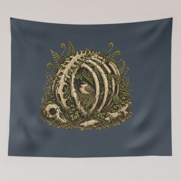 Item preview, Bird Nest Inside Animal Rib Cage Woodland Nature Illustration designed and sold by SimplePoDesign.