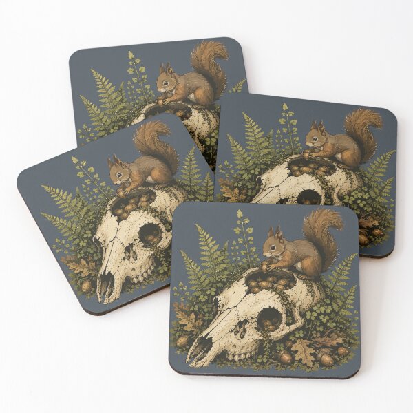 Item preview, Red Squirrel Collecting Acorns on Deer Skull Woodland Illustration designed and sold by SimplePoDesign.