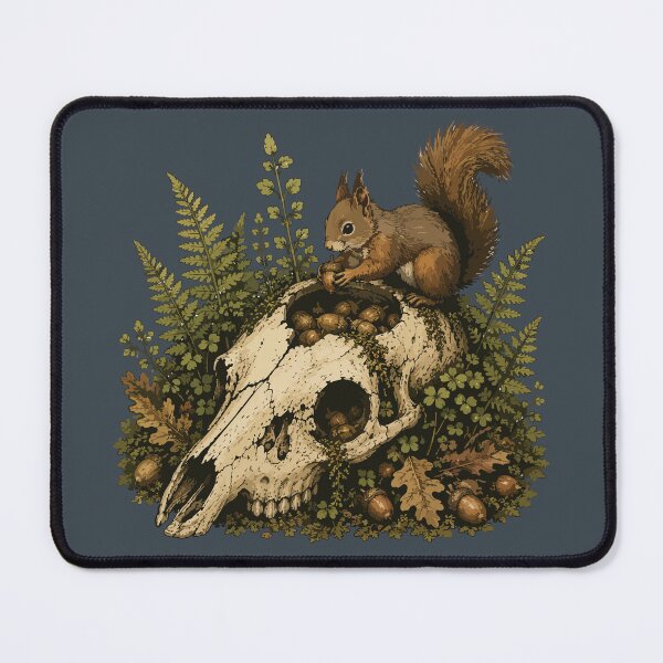 Item preview, Red Squirrel Collecting Acorns on Deer Skull Woodland Illustration designed and sold by SimplePoDesign.