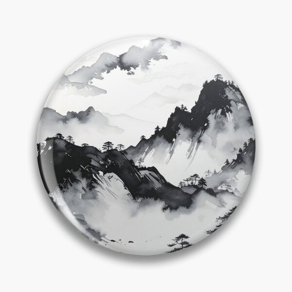 Item preview, Misty Japanese Mountains Ink Wash Landscape designed and sold by BetweenForms.