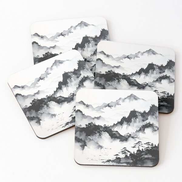 Item preview, Misty Japanese Mountains Ink Wash Landscape designed and sold by BetweenForms.