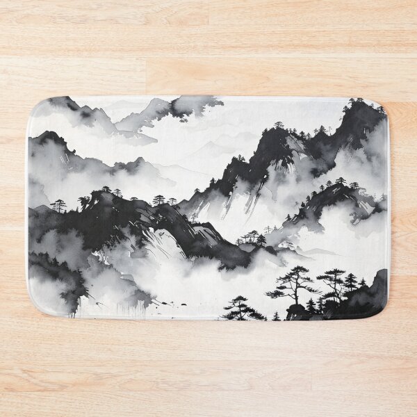 Item preview, Misty Japanese Mountains Ink Wash Landscape designed and sold by BetweenForms.