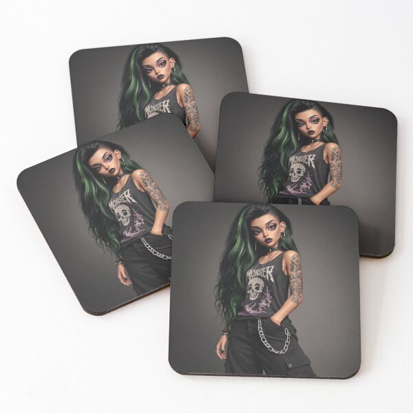 Item preview, Cool Punky Goth girl character tattoos vest top chain art designed and sold by Vintage Designs +.