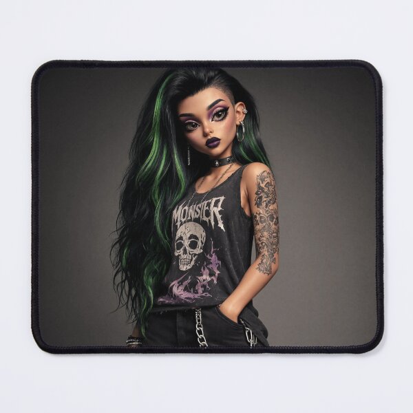 Item preview, Cool Punky Goth girl character tattoos vest top chain art designed and sold by Vintage Designs +.