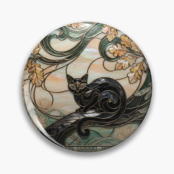 Item preview, Neo Nihon-ga 春草 紅葉 黒猫 アールヌーヴォー・ステンドグラス風 designed and sold by misaeklm.