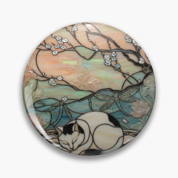 Item preview, Neo Nihon-ga 春草 梅 白猫 アールヌーヴォー・ステンドグラス風 designed and sold by misaeklm.
