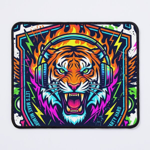 Item preview, Wild Nights Neon Tiger DJ Never Stop The Beat EDM Art designed and sold by rich-moda.