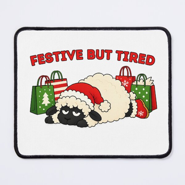 Item preview, Festive but tired, cute sheep exhausted from Christmas shopping designed and sold by BigfeetLittlepaws.