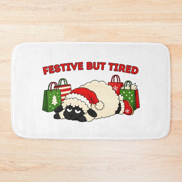Item preview, Festive but tired, cute sheep exhausted from Christmas shopping designed and sold by BritishDelights.