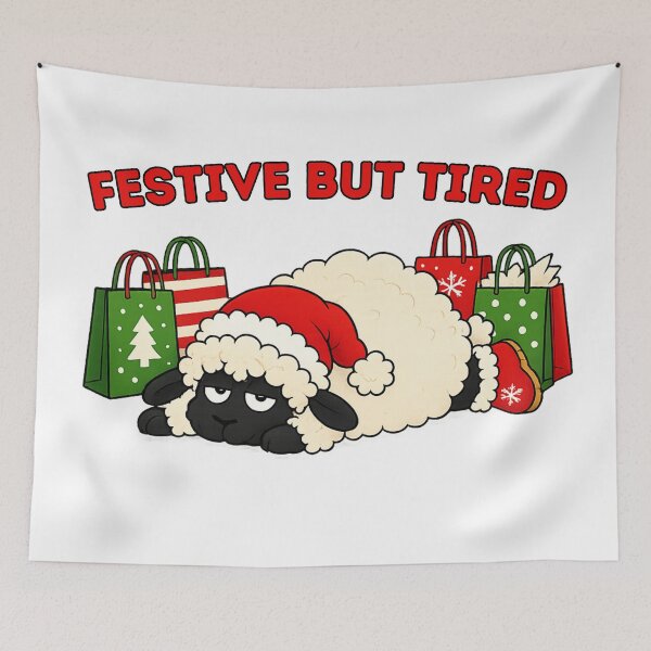Item preview, Festive but tired, cute sheep exhausted from Christmas shopping designed and sold by BritishDelights.