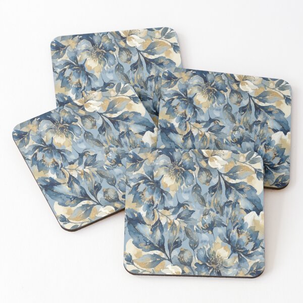 Item preview, Moody Indigo Blue & Gold Floral Pattern designed and sold by FawnFeatherCo.