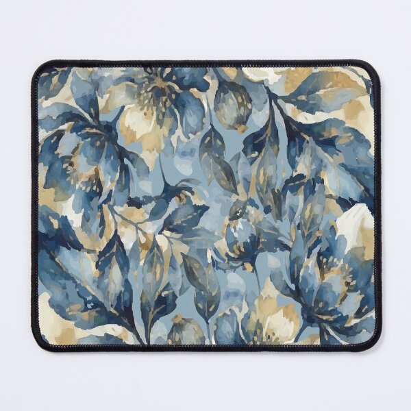 Item preview, Moody Indigo Blue & Gold Floral Pattern designed and sold by FawnFeatherCo.