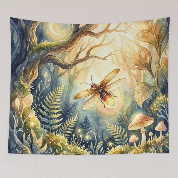 Artikelvorschau, Mondbeschienener Glühwürmchenwald-Fantasy-Aquarell entworfen und verkauft von Storybook Botanica.