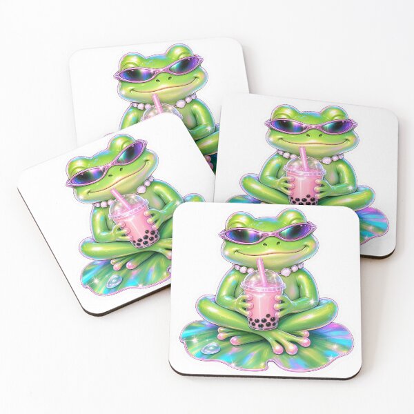 Item preview, Cute Kawaii Frog Drinking Pink Bubble Tea | Holographic Aesthetic Frog Sticker designed and sold by Arrow2025.