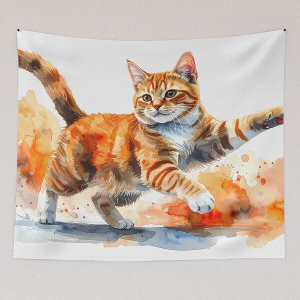 Item preview, Playful Orange Tabby Cat Watercolor Painting designed and sold by BetweenForms.