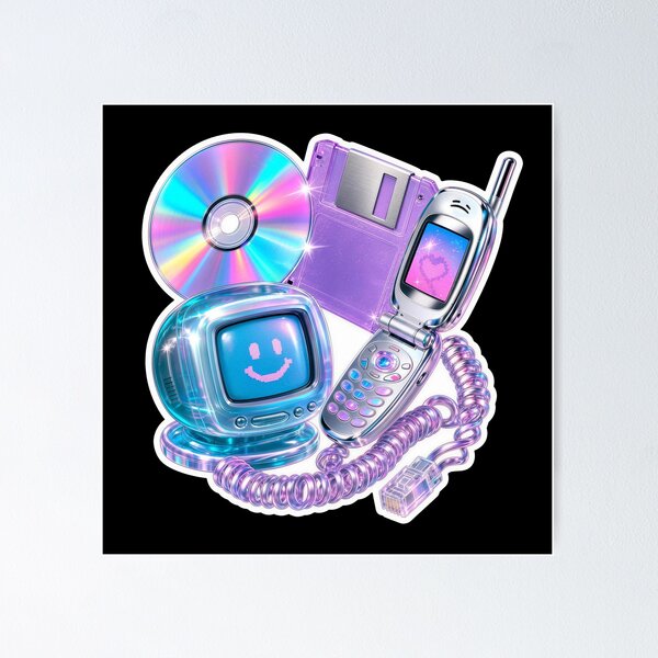 Item preview, Y2K Retro Tech Aesthetic Sticker | Flip Phone, Floppy Disk, CD & Cute CRT Computer designed and sold by Arrow2025.