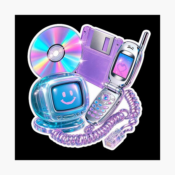 Item preview, Y2K Retro Tech Aesthetic Sticker | Flip Phone, Floppy Disk, CD & Cute CRT Computer designed and sold by Arrow2025.