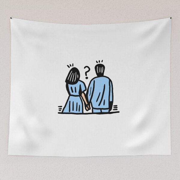 Item preview, Cute Confused Couple Holding Hands Line Art Illustration designed and sold by crazyhome.