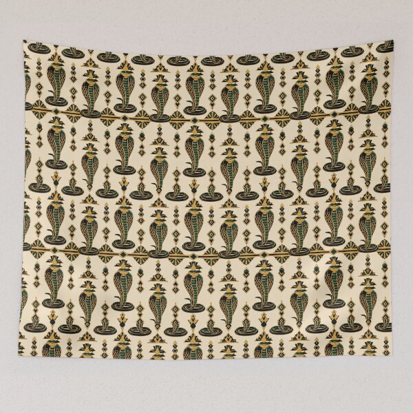 Item preview, Egyptian Cobra Uraeus Art Deco Emerald Gold Seamless Pattern designed and sold by Inkworksbyshery.