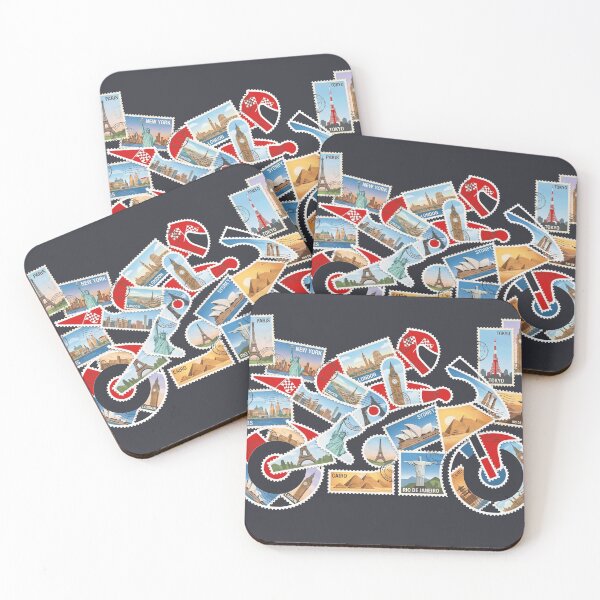 Item preview, World Tour Motorcycle Postage Stamp Collage Travel Biker Art designed and sold by KiwiRider.