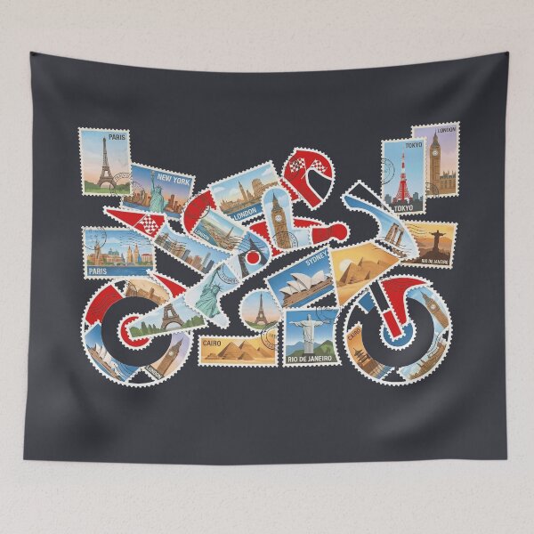 Item preview, World Tour Motorcycle Postage Stamp Collage Travel Biker Art designed and sold by KiwiRider.