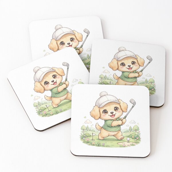 Item preview, Cute Golden Retriever Playing Golf Kawaii designed and sold by ProPetStudio.