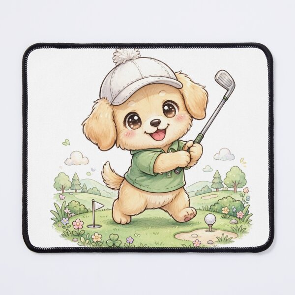 Item preview, Cute Golden Retriever Playing Golf Kawaii designed and sold by ProPetStudio.