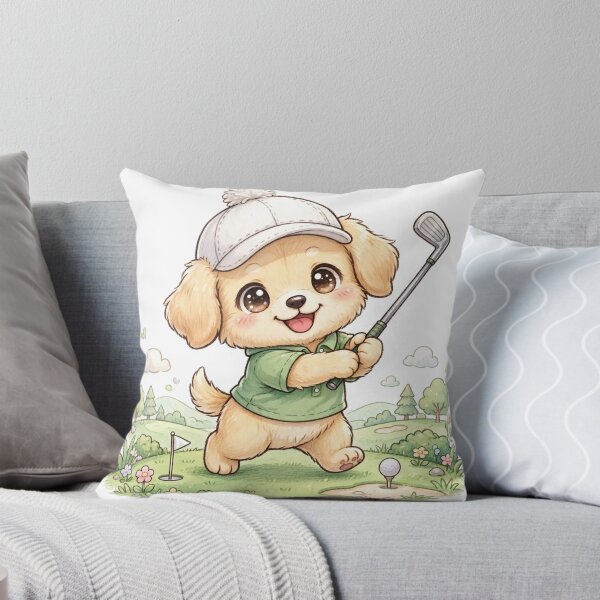 Item preview, Cute Golden Retriever Playing Golf Kawaii designed and sold by ProPetStudio.