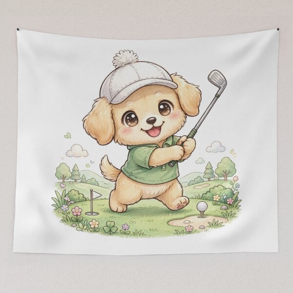 Item preview, Cute Golden Retriever Playing Golf Kawaii designed and sold by ProPetStudio.