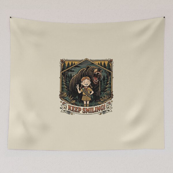 Item preview, Keep Smiling Bear Dark Humor Vintage Scout Camping designed and sold by Velustro Shop.