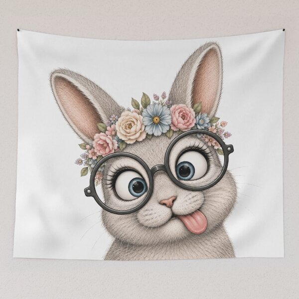Item preview, Funny Bunny with Glasses – Cute Goofy Animal Portrait designed and sold by LittleGinnyArt.