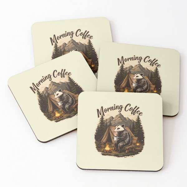 Item preview, Morning coffee - Opossum at the camping with a cup of coffee designed and sold by ParadoxParadox.