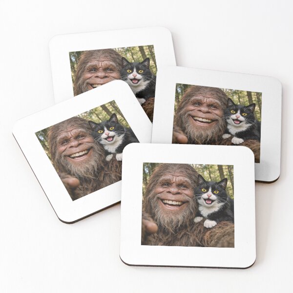 Item preview, Funny Bigfoot with Black and White Cat Selfie designed and sold by Feral Kitty Design Studio, LLC.