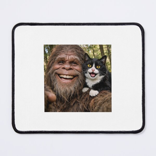 Item preview, Funny Bigfoot with Black and White Cat Selfie designed and sold by Feral Kitty Design Studio, LLC.